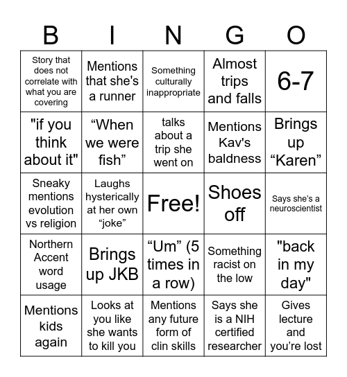 Janetisms Bingo Card