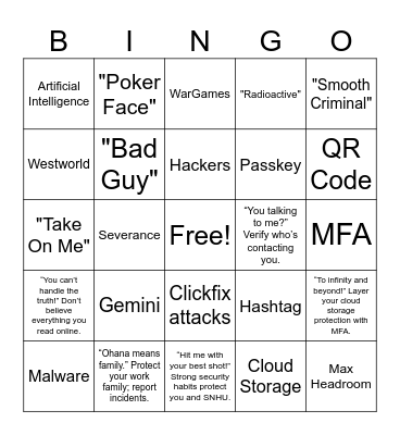 Pop Culture Cyber BINGO Card