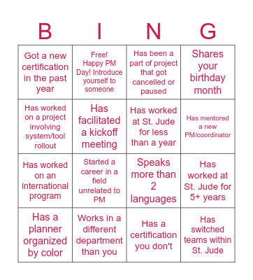 ST. Jude PM Day Bingo Card