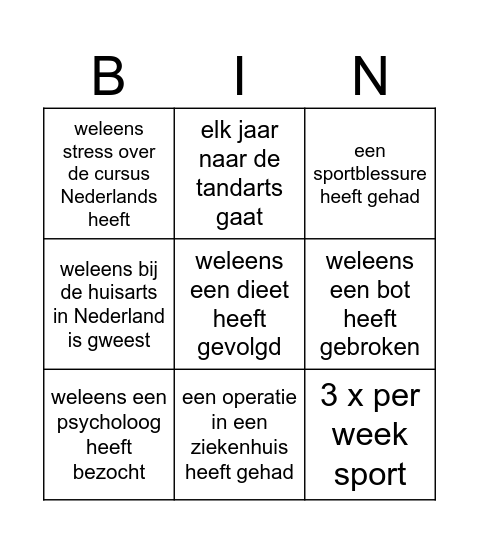 Zoek iemand die..... Bingo Card