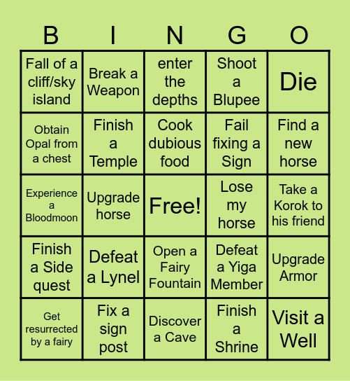 TOTK Bingo Card
