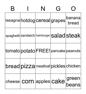 food bingo Card