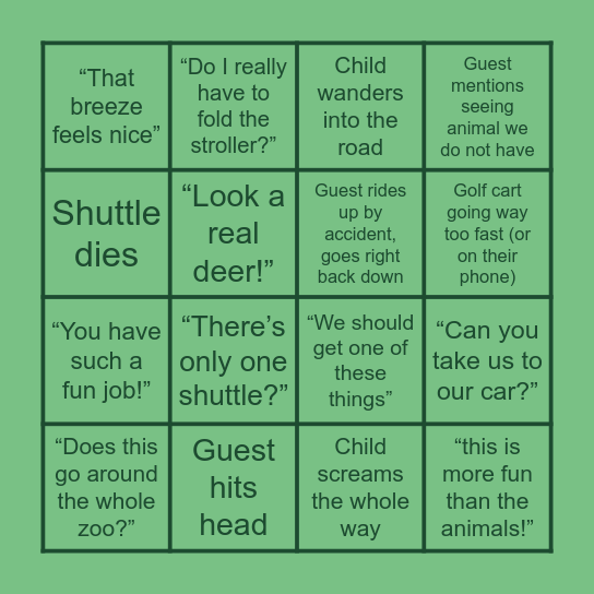 Shuttle bingo Card