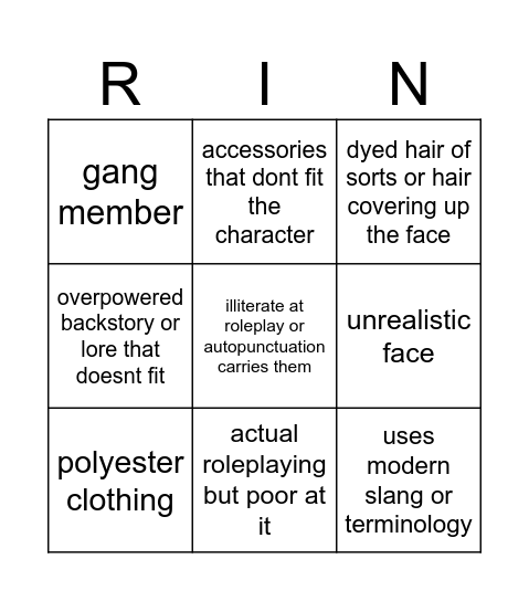 rintama roleplay communities bingo Card
