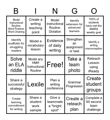 Full-Day Literacy Collaborative Planning Bingo Card