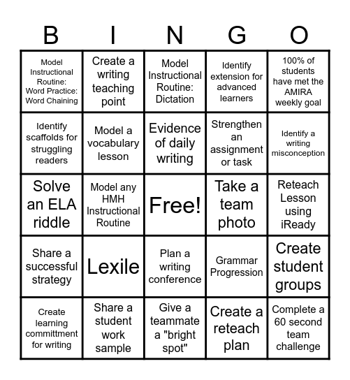 Full-Day Literacy Collaborative Planning Bingo Card