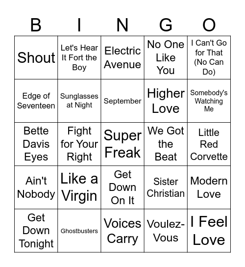 Music Singo #1 Bingo Card