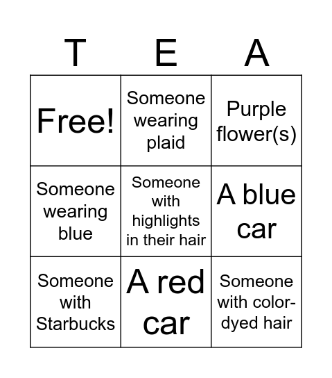 Town walk Bingo Card