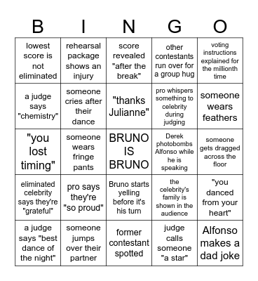 DWTS Bingo Card