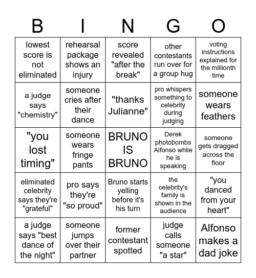 DWTS Bingo Card