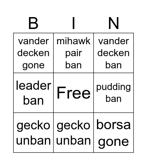 Ban Announcement 9/23 Bingo Card