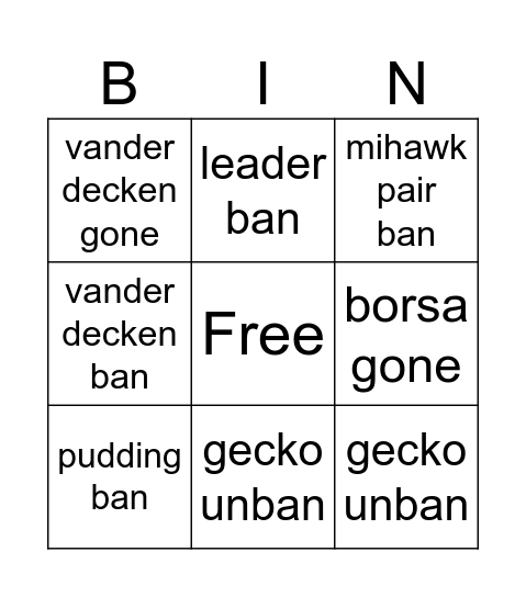 Ban Announcement 9/23 Bingo Card
