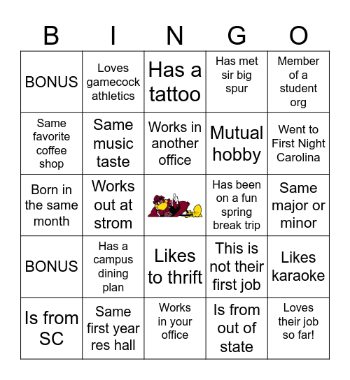 New Student Employee Orientation Bingo Card
