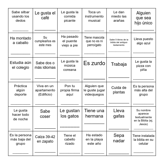 ENCUENTRA ALGUIEN QUE: Bingo Card