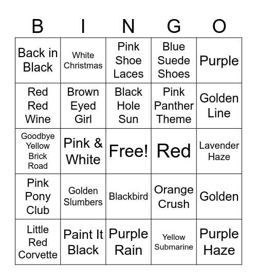 Rainbow of Music Bingo Card