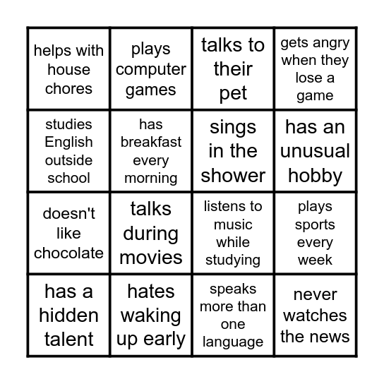 Find someone who Bingo Card