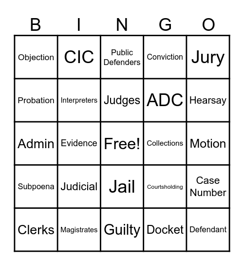 Judicial Bingo Card