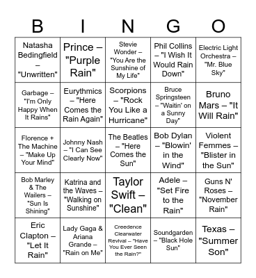 How's the Weather Bingo Card