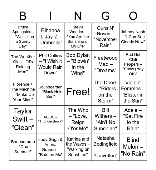 How's the Weather Bingo Card