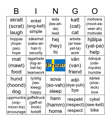 S-W-I-N-G-O (SWEDISH BINGO) Bingo Card