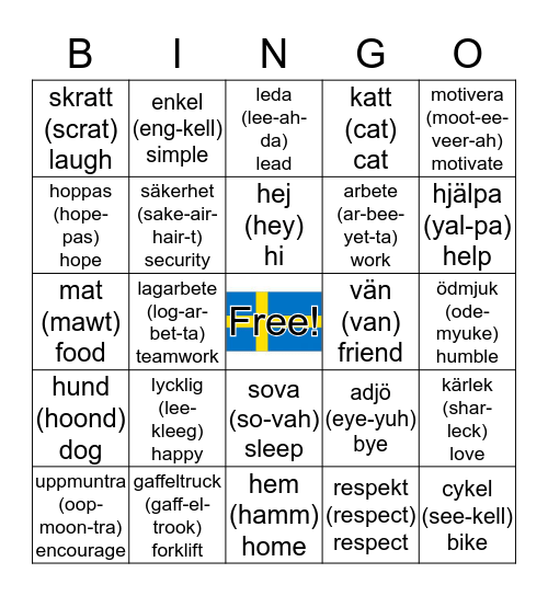 S-W-I-N-G-O (SWEDISH BINGO) Bingo Card