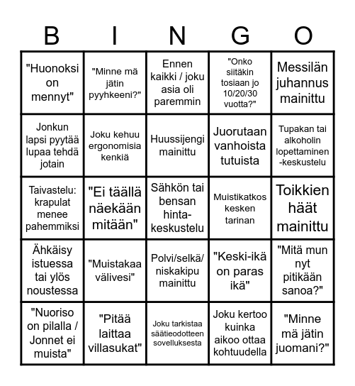 Keski-ikä Bingo Card