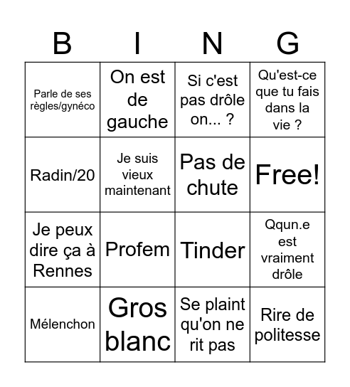 Stand up à la Cavale Bingo Card