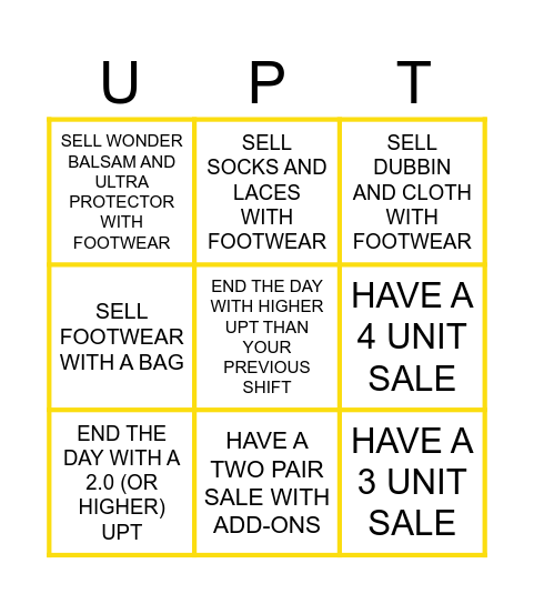 UPT BINGO Card