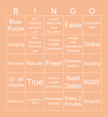 Opioid Use Awareness Bingo Card