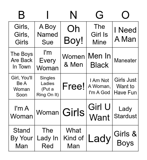 Women & Men Bingo Card