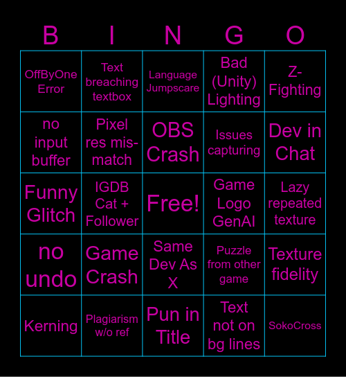 Shoxx Demo Bingo Card