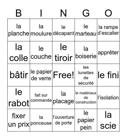 Carpentry Bingo! Bingo Card