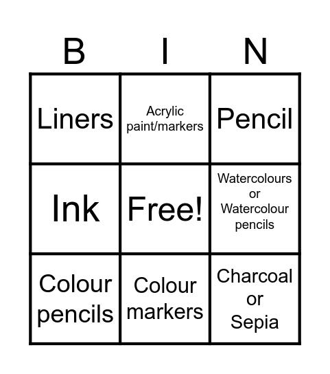 Art class - mediums Bingo Card