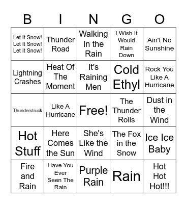 Weather Bingo Card