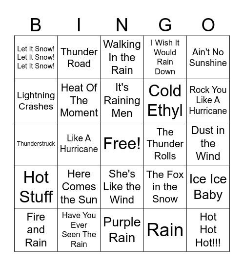 Weather Bingo Card