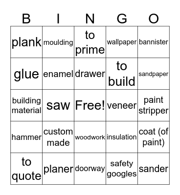 Carpentry Bingo! Bingo Card