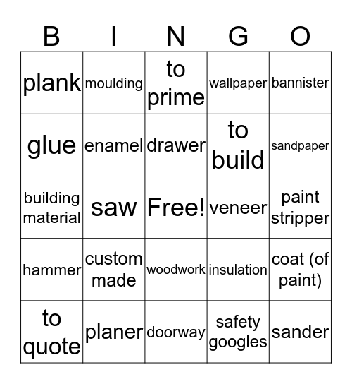 Carpentry Bingo! Bingo Card