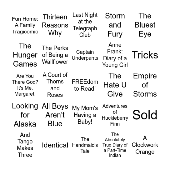 Banned Book Bingo Card