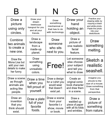 Drawing Prompt Bingo Card