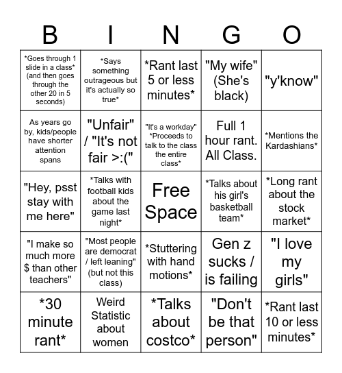 Pappas Bingo Card