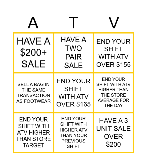 ATV BINGO Card
