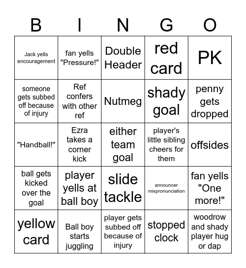 Shady Boys Soccer Bingo 2026 Bingo Card