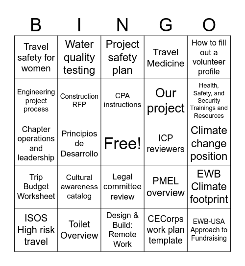 Volunteer Village Bingo Card