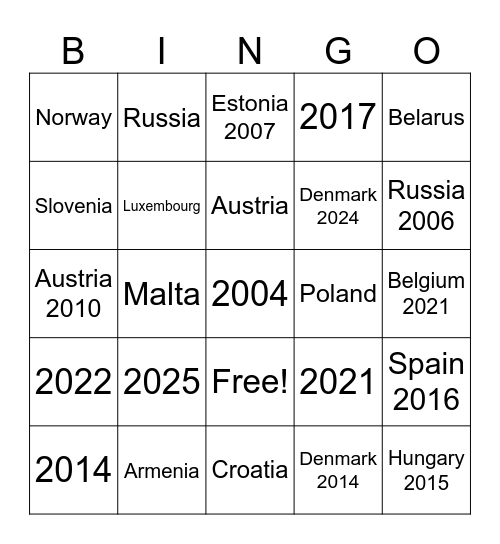 Non-Stop Hits Bingo Card