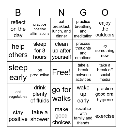 Good Health Bingo Card
