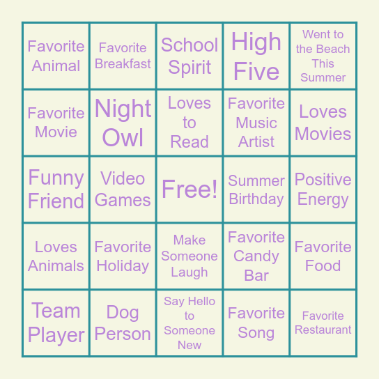 Best Buddies Bingo Card