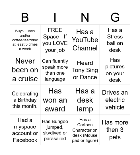 Employee Appreciation BINGO Card