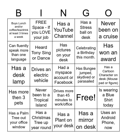 Employee Appreciation BINGO Card
