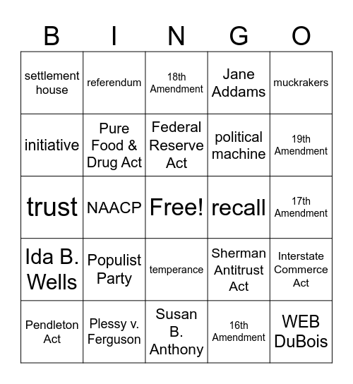 Unit 3 Test Bingo Card