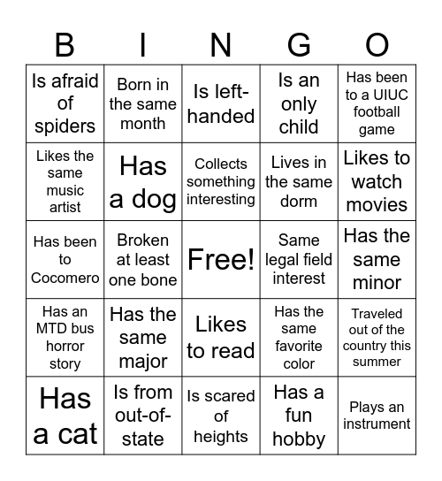 WULS New Member Bingo Card